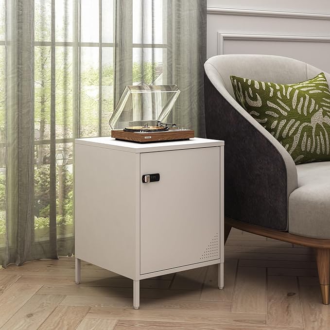 Metal Locker End Table Single Door Nightstand Lockable Bedside Table Storage - Image 7