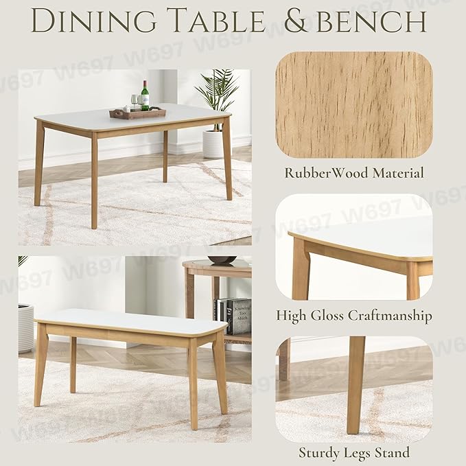 Ball & Cast 6-Piece Dining Table Set, and 4 Upholstered Chairs & 1 Bench - Image 3