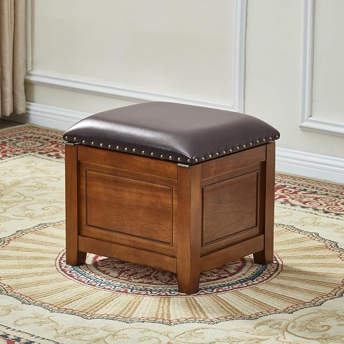 Storage Ottoman with Drawer, Microfiber Leather Padded Top Foot Rest Stool with - Image 6