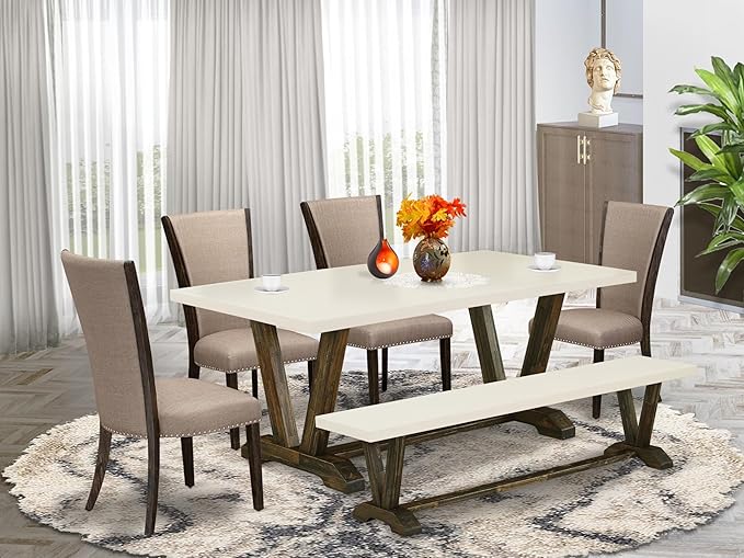 East West Furniture V727VE703-6 6 Piece Dining Room Table Set Contains a - Image 2