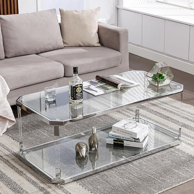 Glass Top Coffee Table, Sliver Rectangle Coffee Table Glass Top - Image 3