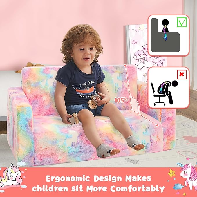 Toddler Chair Comfy, 2-in-1 Soft Toddler Couch Fold Out - Image 8