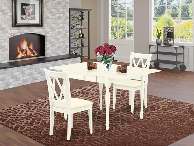 East West Furniture MZCL3-LWH-C 3 Piece Modern Dining Table Set Contains a - Image 2