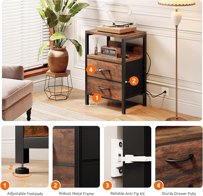 NightStand Bedside Charging Table Bedroom - Image 6