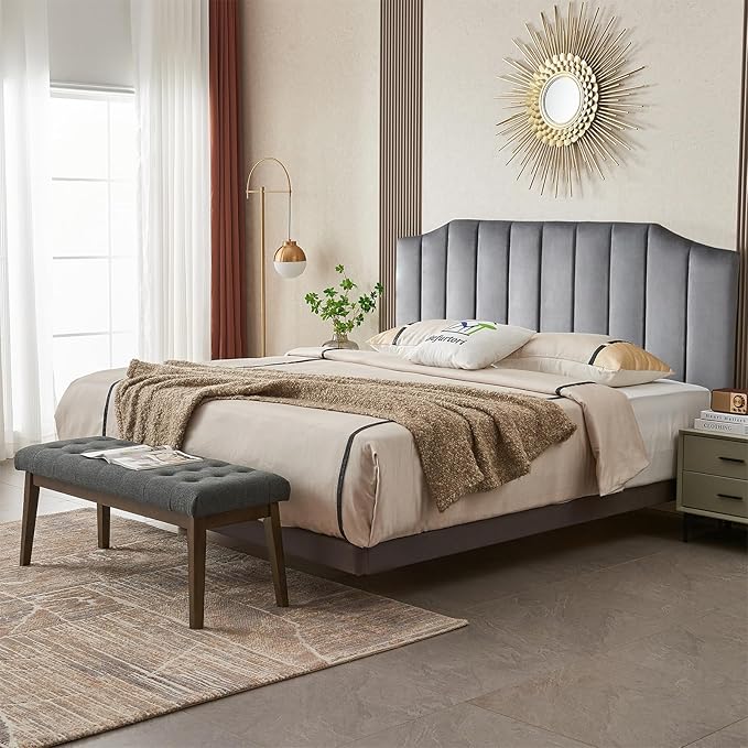 End of Bed Bedroom Bench, Linen Upholstered Tufted Bench - Image 3