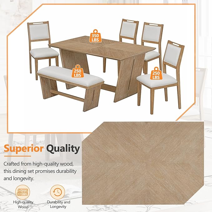 Merax 6-Piece Retro Dining Set, 1 Rectangular Table - Image 5