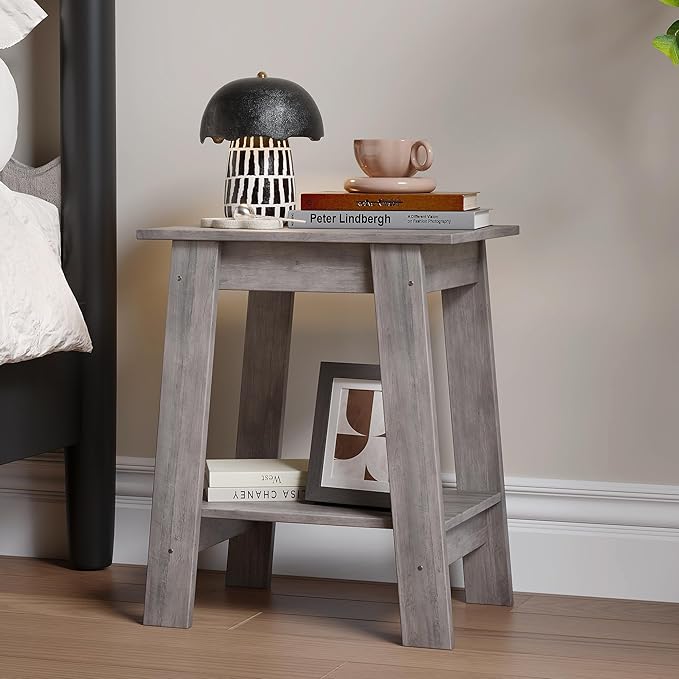 End Table with Double Storage Shelves, Small Space Side Table by SLEKVERSA