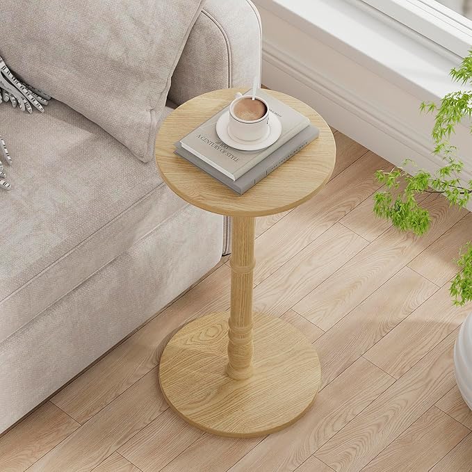 Round Side Table, Solid Wood Pillar - Image 8