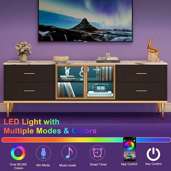 Garvee LED Lighted TV Stand for 55-75" TVs, Modern Entertainment Center - Image 9