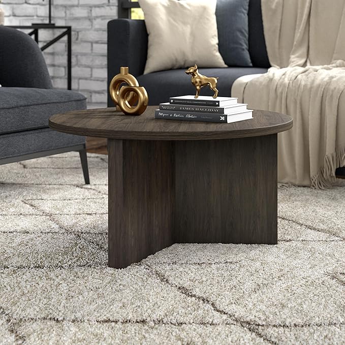 Henn&Hart 32" Round Wood Pedestal Coffee Table - Image 6