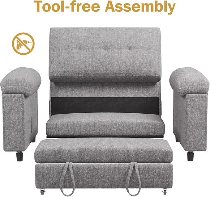 Vipbear 58" Convertible Sofa Bed, 3-in-1 Pull Out Sleeper Sofa - Image 3