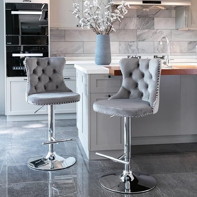 PacknWood Acosure Swivel Velvet Barstools Adjusatble Seat Height from 25-33" by Unknown