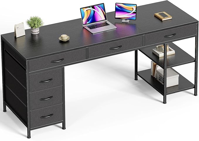 Huuger Computer Desk with 6 Drawers, 63 Inch Office Desk with Shelves, by Huuger