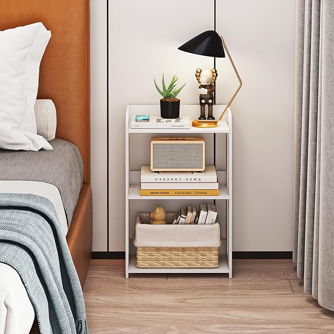 3 Tier End Table Nightstand White, Small Bookshelf - Image 4