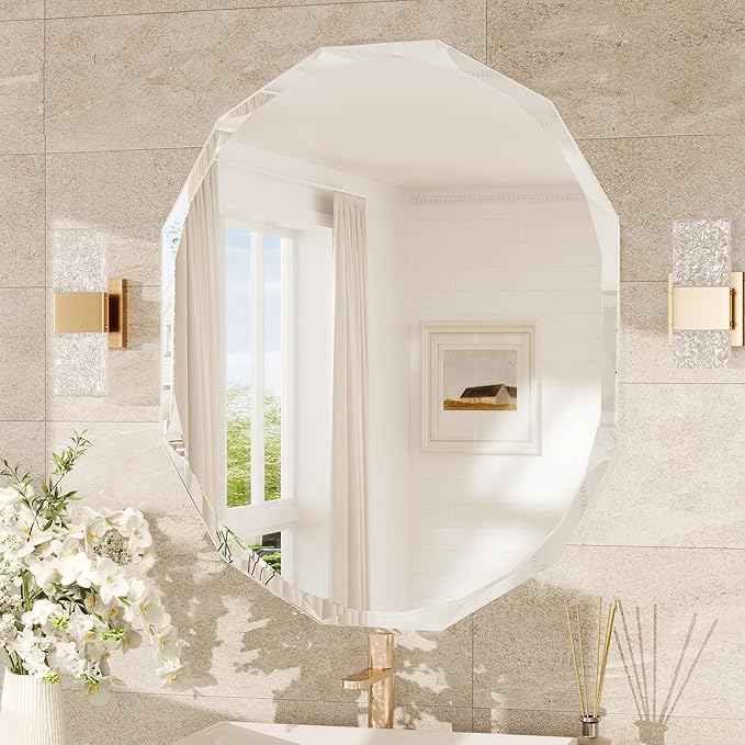 TokeShimi 30x36 Beveled Bathroom Mirror Frameless Stylish, Irregular Wall by RefinedBathroomAccessories