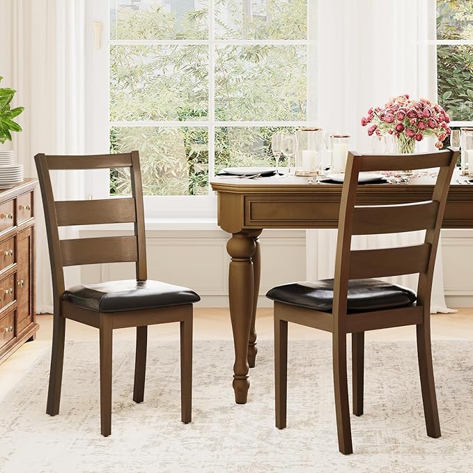 COLAMY Upholstered Dining Chairs Set of 6, PU Leather Ladder High Back Dining - Image 7