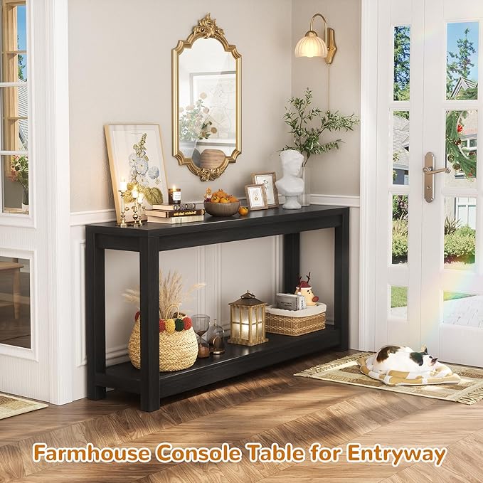 47" Farmhouse Wood Entryway Table Narrow Console Table - Image 2