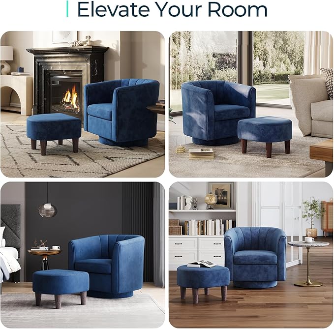 LINSY Swivel Accent Chair with Ottoman: Small Velvet Barrel Chair 360 Swivel - Image 5
