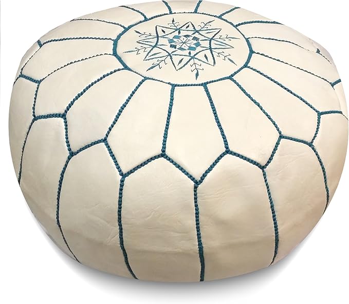 Stuffed Round Design Moroccan Leather Pouf Ottoman, Pre-Filled, 100% Genuine by Unknown