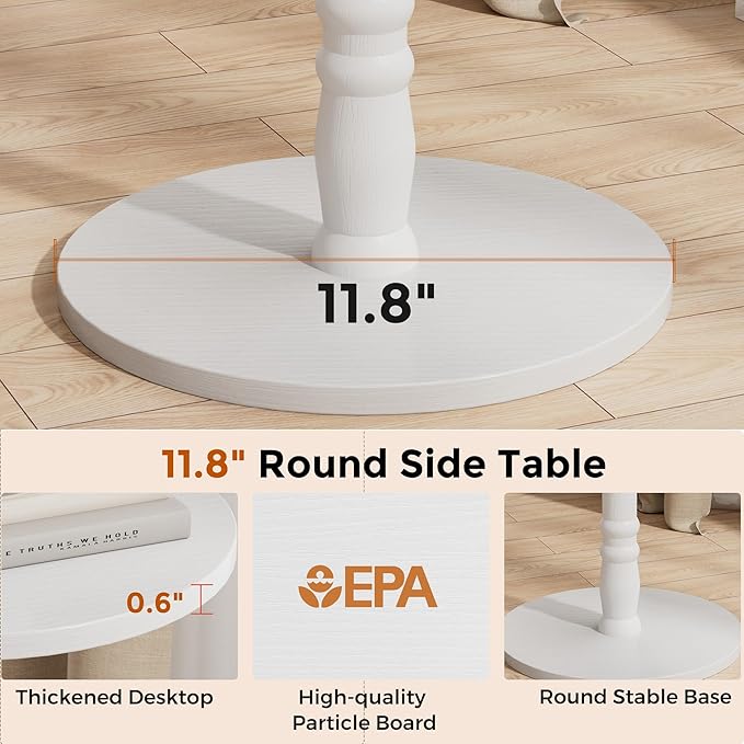 Round Side Table, Solid Wood Pillar - Image 7
