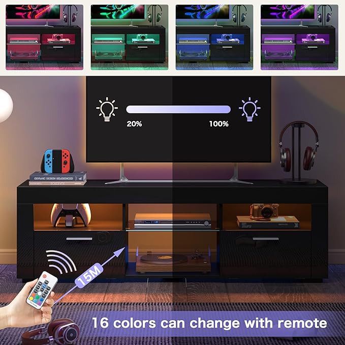 55" TV Stand for Living Room, High-Gloss Entertainment Center for 55 Inch TV - Image 4