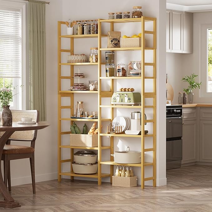 Homykic Double Wide Bamboo Bookshelf, 6-Tier Large Open Bookcase - Image 7