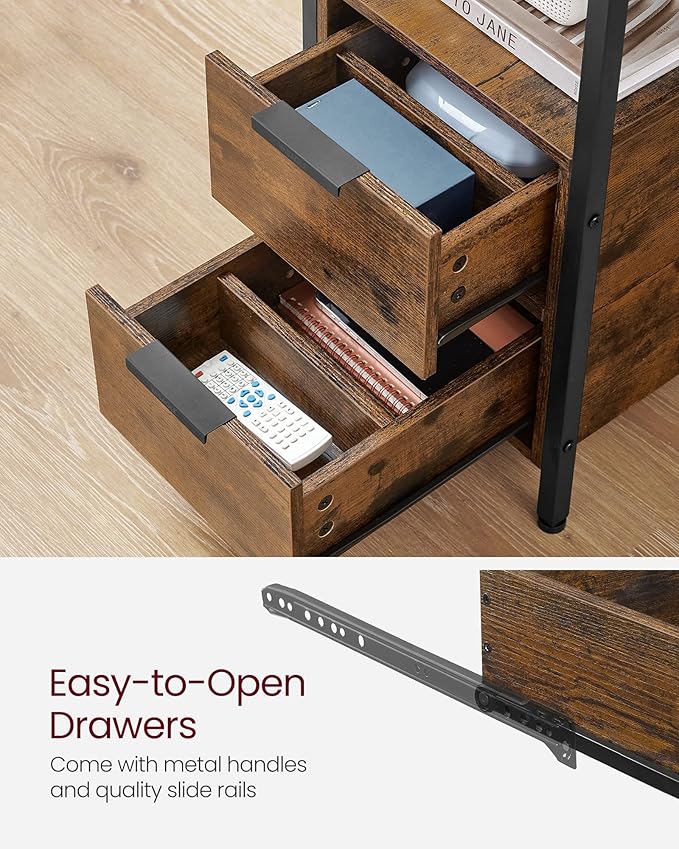 VASAGLE Side Table with Charging Station, Narrow End Table with 2 Drawers - Image 7