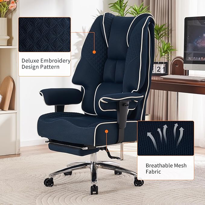 Big and Tall Office Chair 400lbs Wide Seat, Leather High Back Executive Office - Image 6