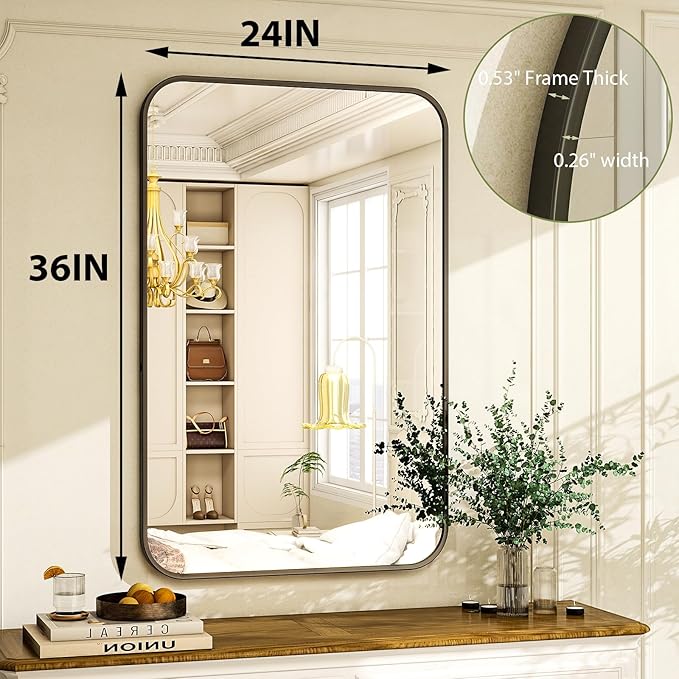 24 x 36 Inch Bathroom Mirror, Rounded Rectangular Vanity Mirror - Image 4