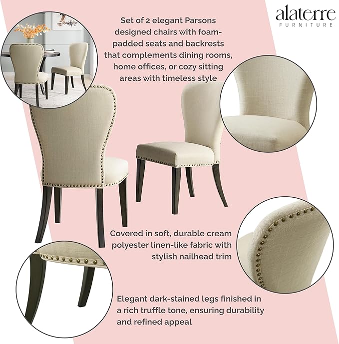 Alaterre Furniture Savoy Upholstered Dining Chairs – Set of 2 Parsons Style - Image 4