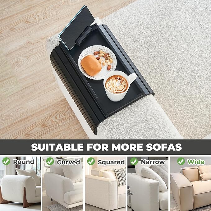 Bamboo Sofa Arm Tray, Anti Falling Couch Arm Tray Armrest Table - Image 5