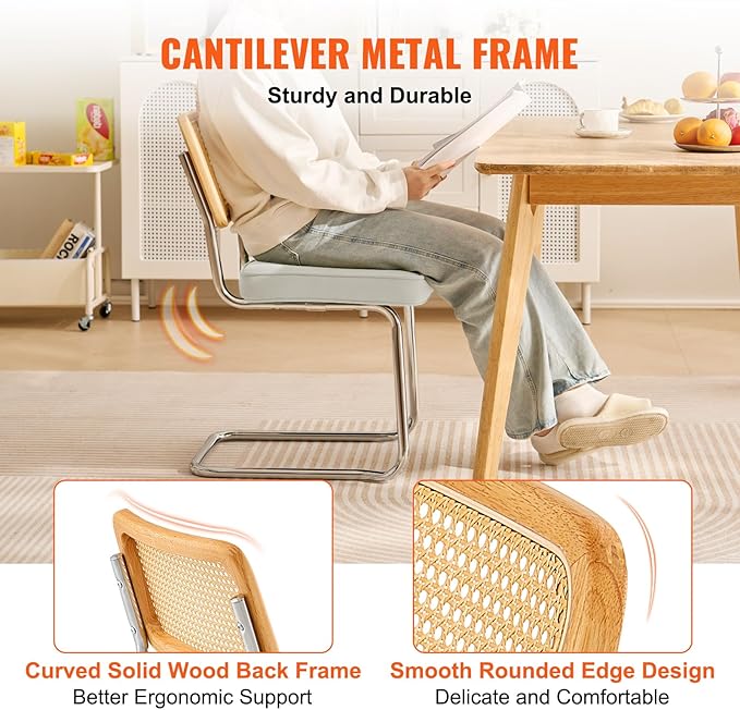 VEVOR Rattan Dining Chairs Set of 4, Mid Century Modern Dining Chair, - Image 6