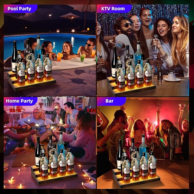 2 Pack 16 Inch LED Lighted Liquor Bottle Display Shelf, 3 Tier LED Bar Shelves - Image 7