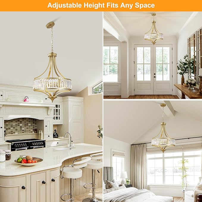 20" Modern Crystal Chandelier, 5-Light Gold Dinning Room Light Fixtures Over - Image 4
