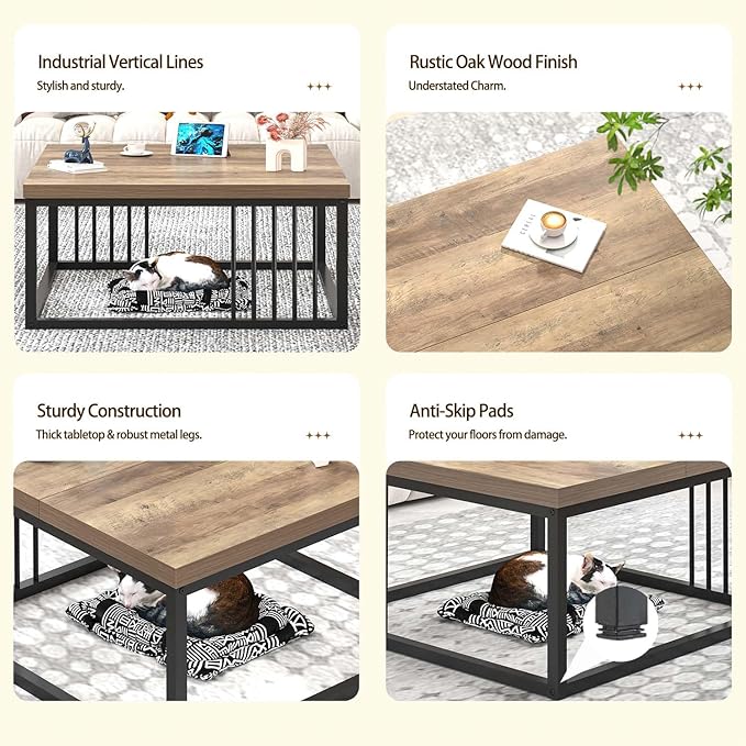 FOLUBAN Coffee Table, Modern Square Center Table - Image 5