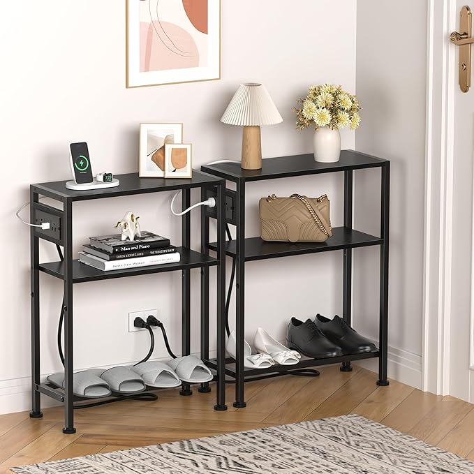 Small Narrow Side Table with Charging Station, Skinny End Table - Image 4