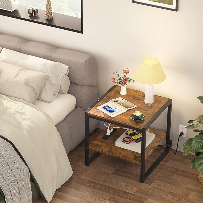Homieasy End Table with Charging Station, 20 Inch Mini Fridge Stand with 2-Tier - Image 7