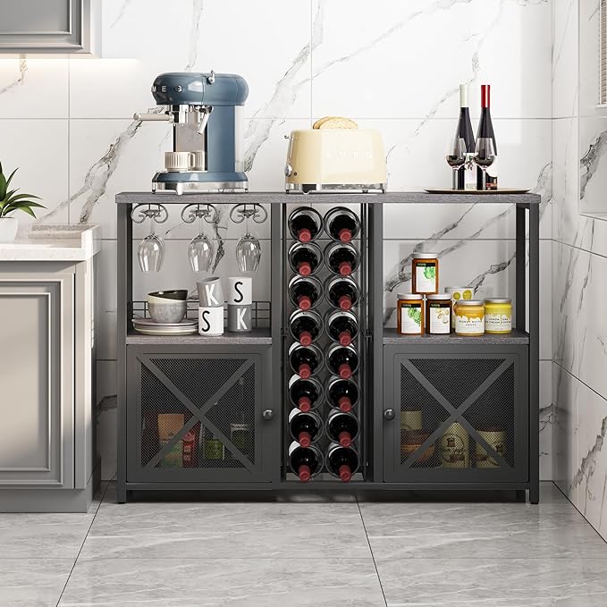 Homeiju Mini Bars for Home, Wooden Coffee Bar Cabinet, Modern Liquor Cabinet - Image 2