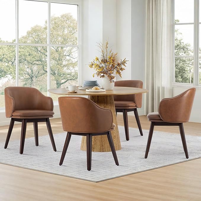 Wooden Dining Chairs Set of 4, Faux Leather Upholstered Modern Dining Room by Kislot