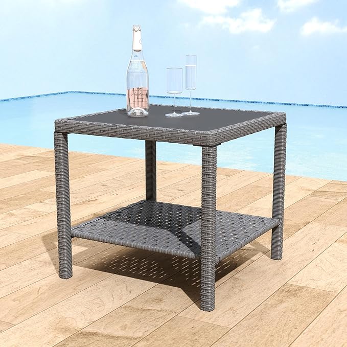 Helios&Hestia Square All Weather Rattan Wicker Outdoor Coffee Side End Table by HeliosHestia