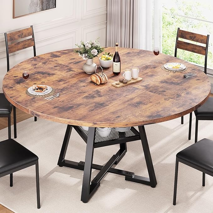 51'' Round Dining Table for 6, Kitchen Dining Room Circle Dinner Pedestal Table by JOCOEVOL