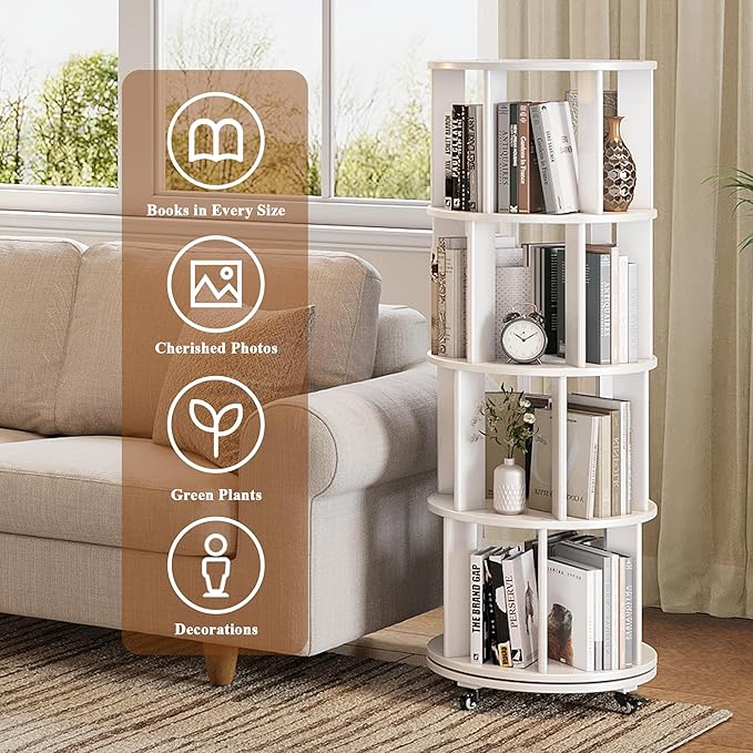 4 Tier Rotating Bookshelf Tower, 360 Spinning Bookcase Carousel - Image 5