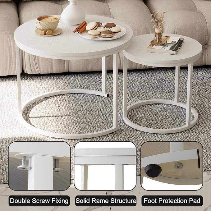 Garden 4 you Nesting Coffee Table, 23.6" Round Coffee Table Set of 2, Wooden - Image 6