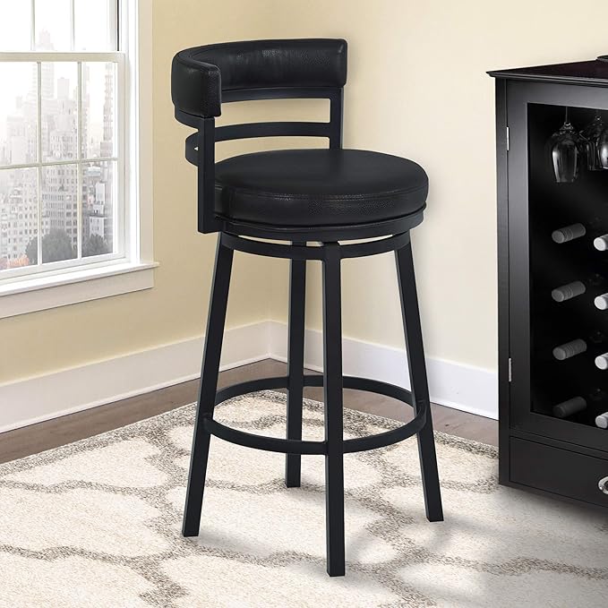 Armen Living Madrid 26" Seat Height Swivel Modern Ford Black Faux Leather and - Image 2