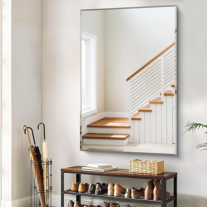 55x36 Large Beveled Mirror, Frameless Beveled Bathroom Mirrors - Image 6