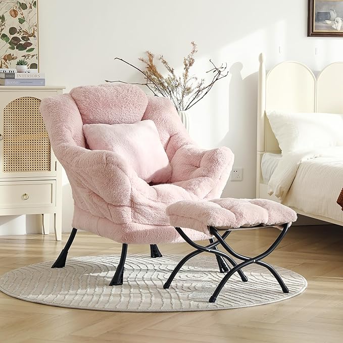 Large Lazy Chair with Ottoman, Accent Reading Chair with a Throw Pillow - Image 2