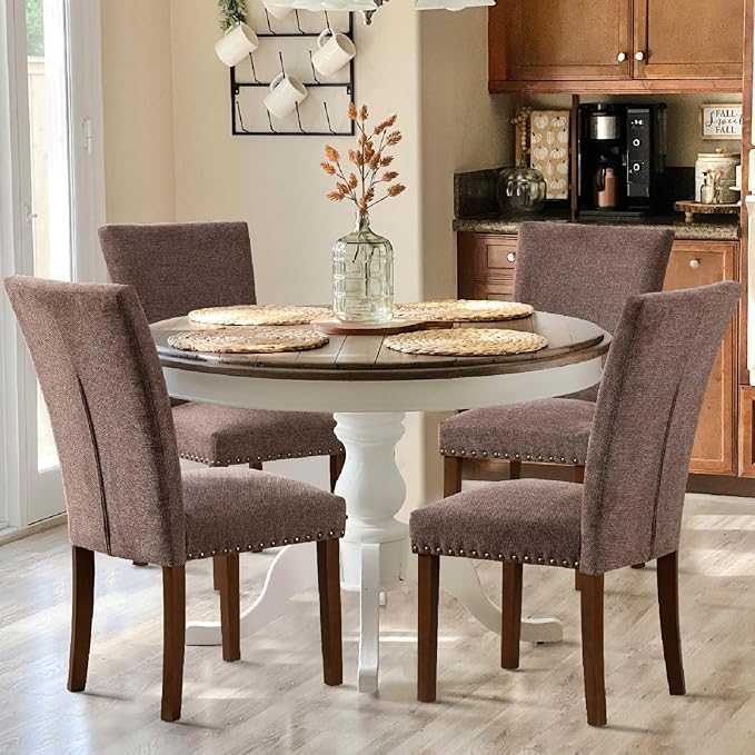 COLAMY Upholstered Parsons Dining Chairs Set of 4, Fabric Dining Room Kitchen by COLAMYINC