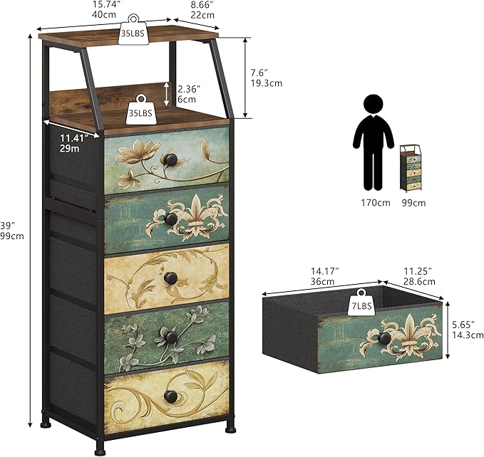 Tohomeor Nightstand with Fabric Drawers Dresser with 2 Tier Shelf Storage Tower - Image 2