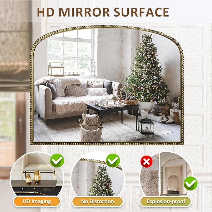 Antique Gold Arched Wall Mirror - Image 4