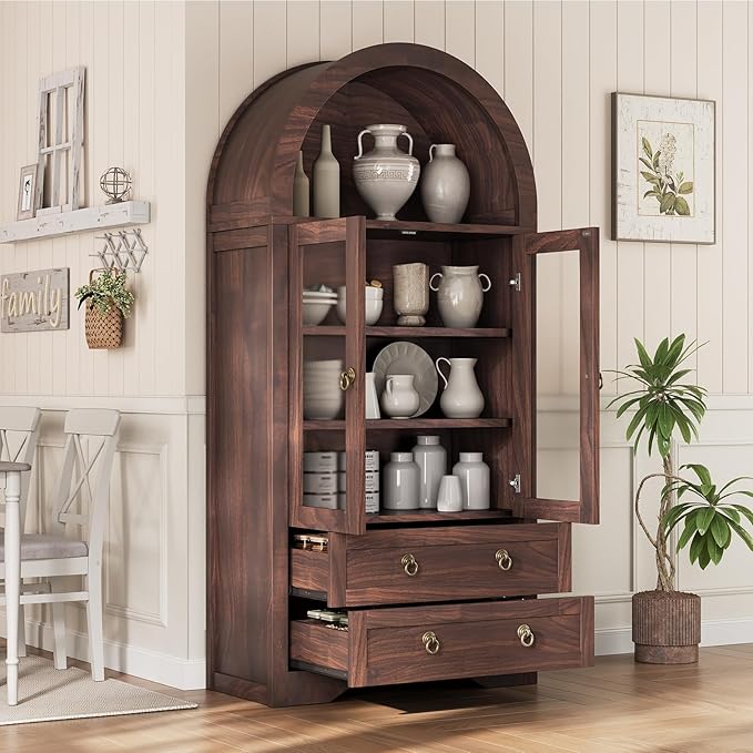 Kitchen Pantry Cabinet, Arched Bookshelf Bookcase China Pantry Storage Cabinet - Image 6